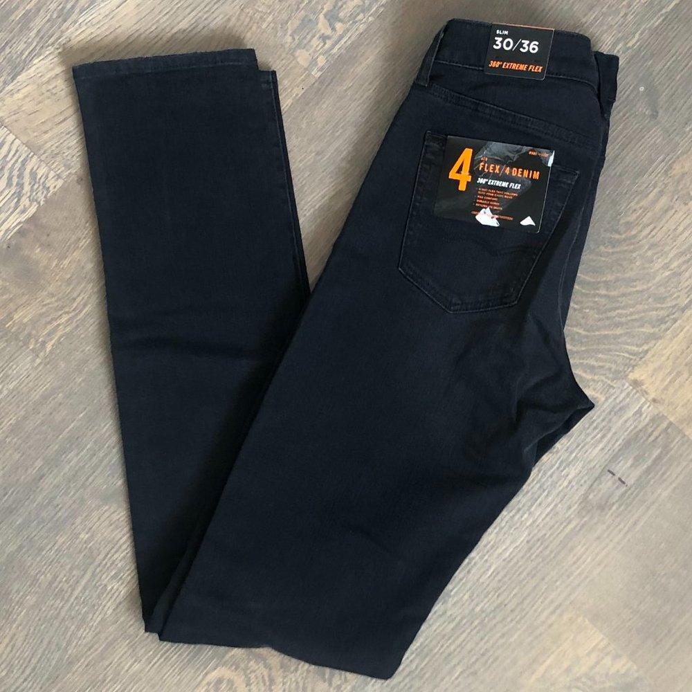 NWT American Eagle 360 Extreme Flex Black Distressed Slim Jeans Size 30x36